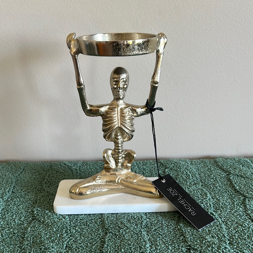 Rachel Zoe Gold Tone Skeleton 💀 Candle Holder Halloween 🎃 Marble NEW!